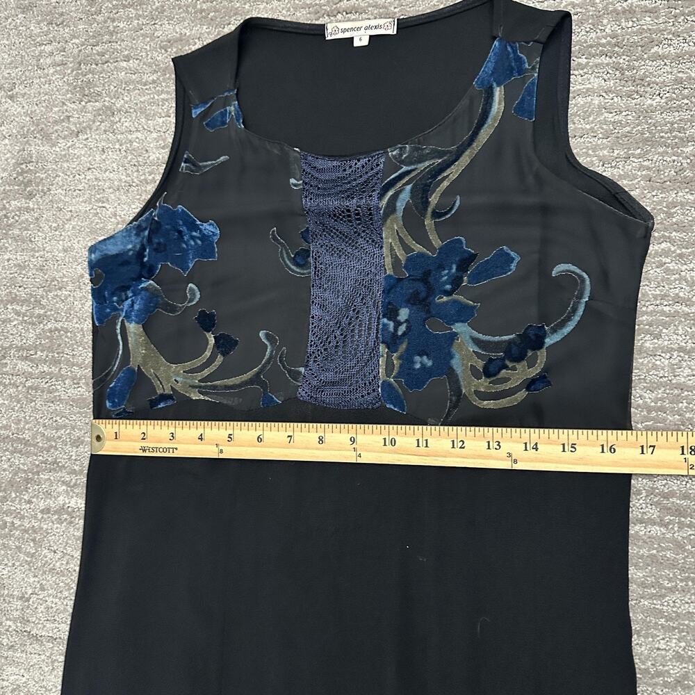 Spencer Alexis Dress Jacket Set Womens 6 Black Blue Velvet Floral Boho Formal - Picture 9 of 16